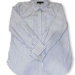 Tommy Hilfiger White and Blue Striped Spread Collar Oxford Shirt Size L